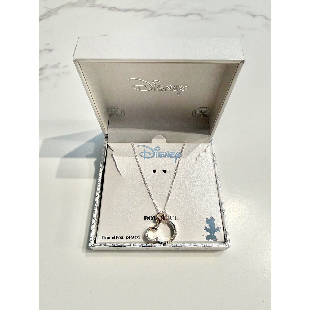 ♡ NEW Disney Silver Necklace with Rose Gold Bow ♡